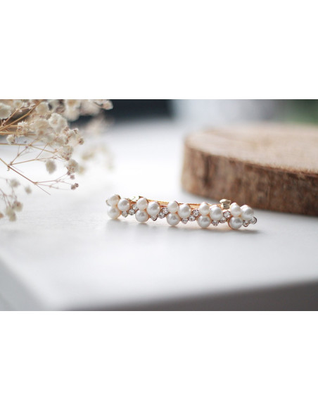 Barrette Inès perles blanches et Strass Argentés