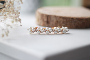 Barrette Inès perles blanches et Strass Argentés