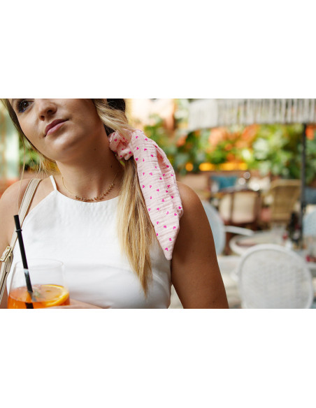 Chouchou Ruban Lucia Cœurs Roses