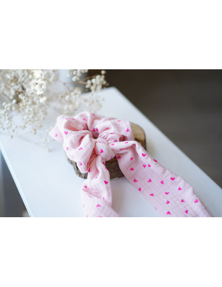Chouchou Ruban Lucia Cœurs Roses