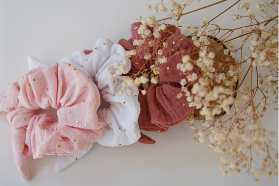 Chouchou Noeud Ivy Rose Thé à pois dorés