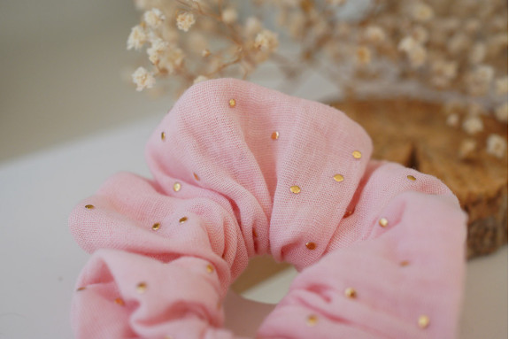 Chouchou Noeud Ivy Rose Thé à pois dorés