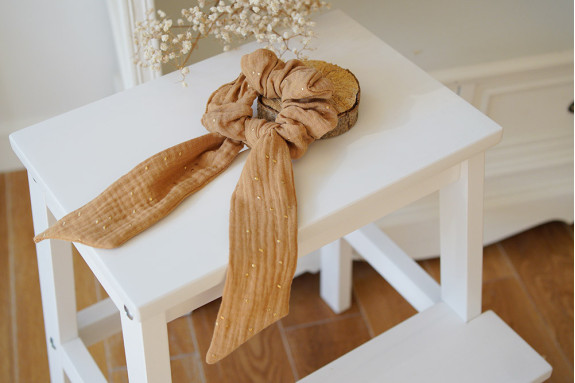 Chouchou Ruban Lina Camel et Doré