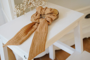 scrunchie Ruban Lina Camel et gold
