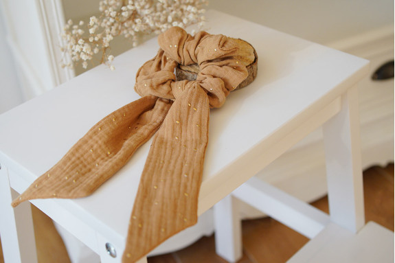 scrunchie Ruban Lina Camel et gold