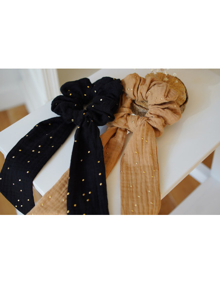 scrunchie Ruban Lina Noir et gold