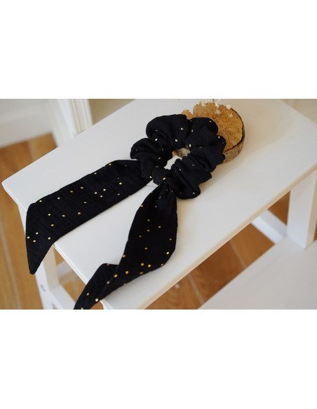 scrunchie Ruban Lina Noir et gold