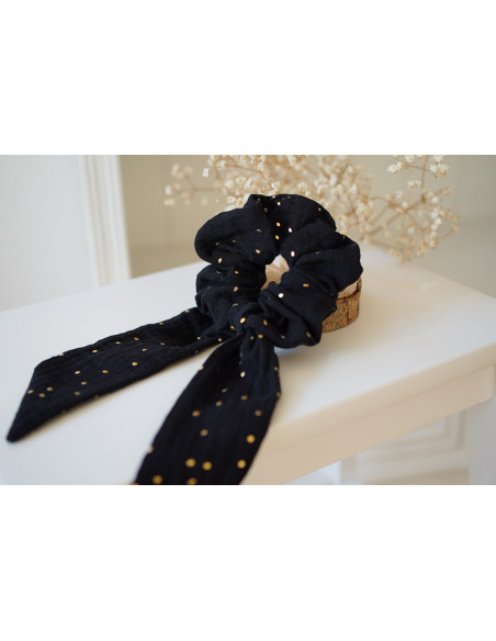 scrunchie Ruban Lina Noir et gold