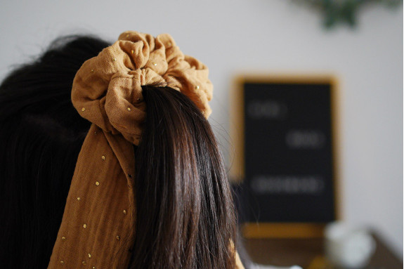 Chouchou Ruban Lina Camel et Doré