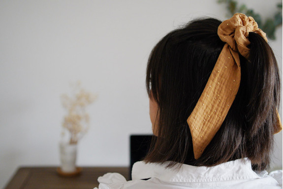 Chouchou Ruban Lina Camel et Doré