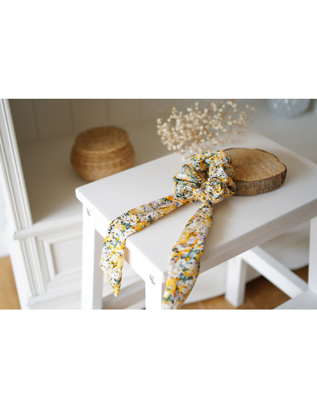 Chouchou Ruban Marguerite Fleuri Jaune