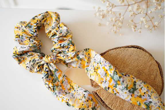 scrunchie Ruban Marguerite Fleuri Jaune
