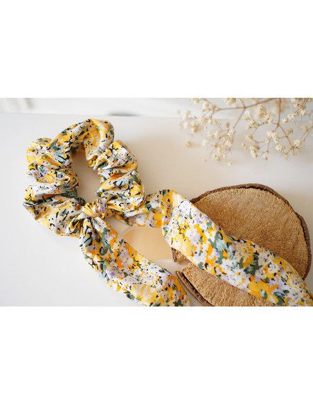 Chouchou Ruban Marguerite Fleuri Jaune