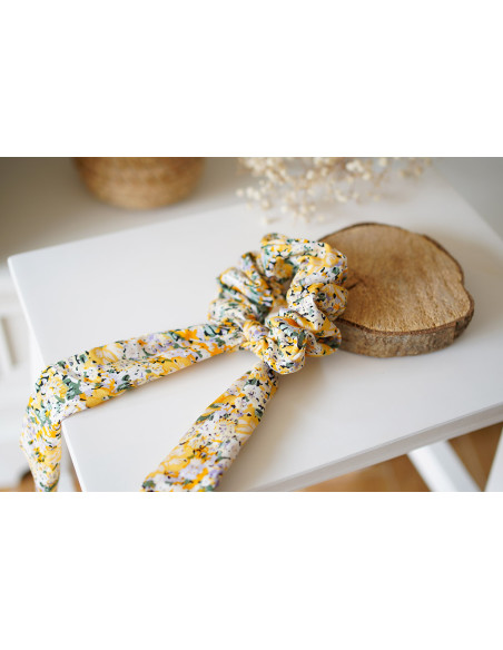 Chouchou Ruban Marguerite Fleuri Jaune