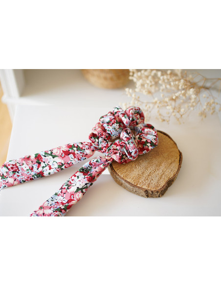 scrunchie Ruban Aline Fleuri Rose