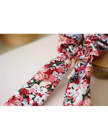 scrunchie Ruban Aline Fleuri Rose