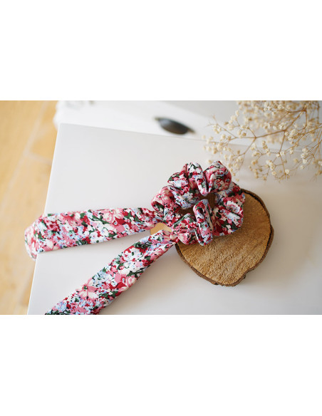 scrunchie Ruban Aline Fleuri Rose