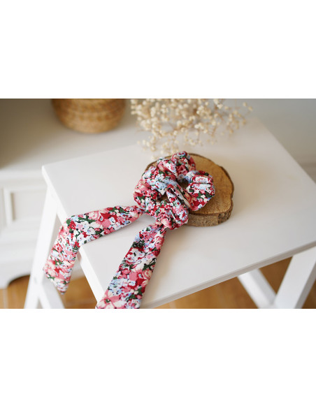 scrunchie Ruban Aline Fleuri Rose