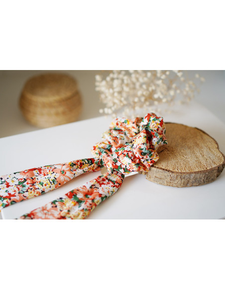 Chouchou Ruban Danielle Fleuri Corail