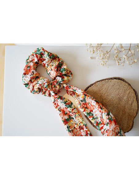 Chouchou Ruban Danielle Fleuri Corail