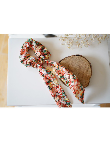 Chouchou Ruban Danielle Fleuri Corail