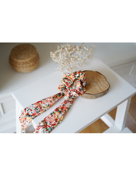 Chouchou Ruban Danielle Fleuri Corail