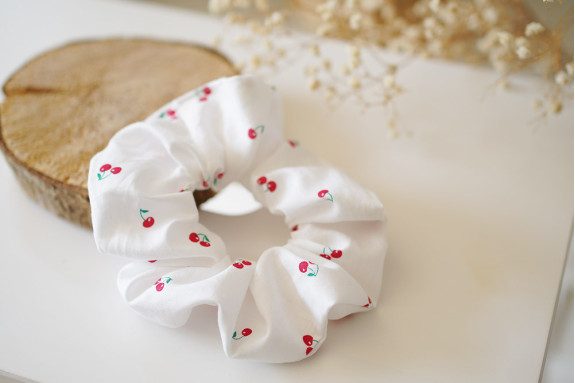 scrunchie Cerise Rouge et Blanc