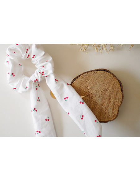Chouchou Ruban Cerise Rouge et Blanc