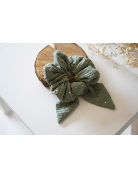 scrunchie bow Ivy Sage Green with gold polka dots