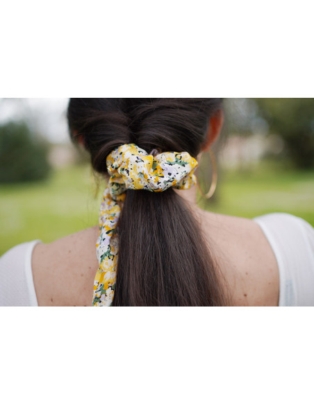 Chouchou Ruban Marguerite Fleuri Jaune