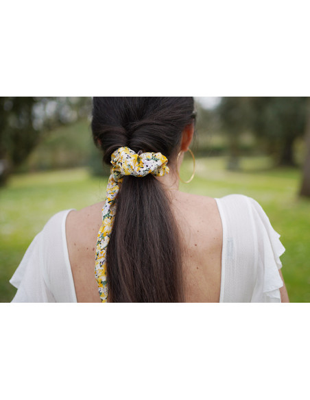 Chouchou Ruban Marguerite Fleuri Jaune