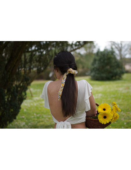 Chouchou Ruban Marguerite Fleuri Jaune