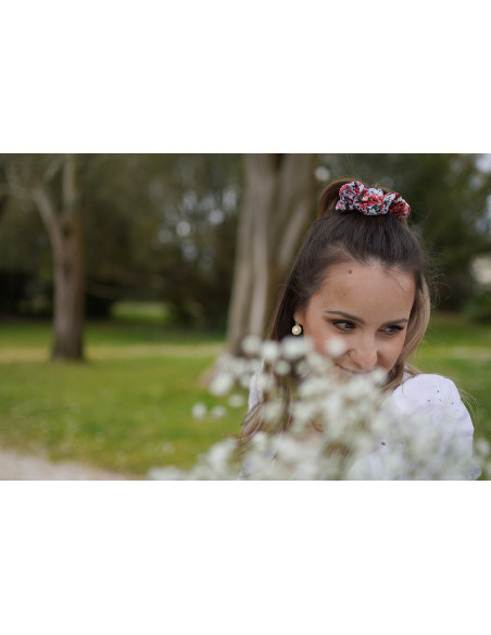 scrunchie Aline Fleuri Rose