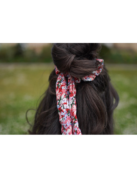 scrunchie Ruban Aline Fleuri Rose