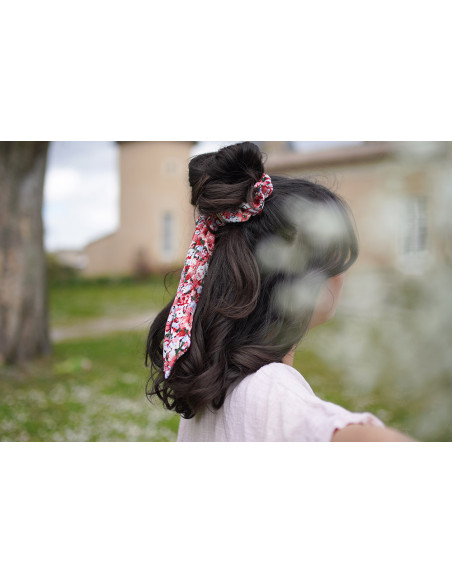 scrunchie Ruban Aline Fleuri Rose