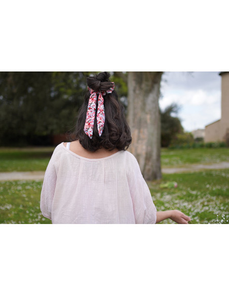scrunchie Ruban Aline Fleuri Rose