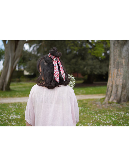 scrunchie Ruban Aline Fleuri Rose