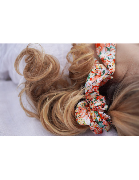 Chouchou Ruban Danielle Fleuri Corail