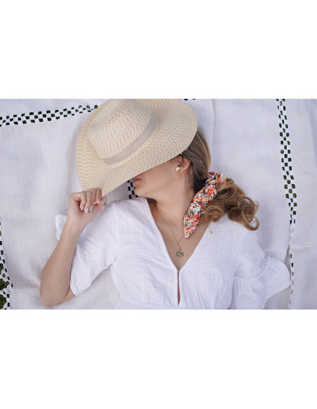 Chouchou Ruban Danielle Fleuri Corail