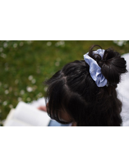 Pale Blue Vichy Jean scrunchie