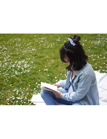 Pale Blue Vichy Jean scrunchie