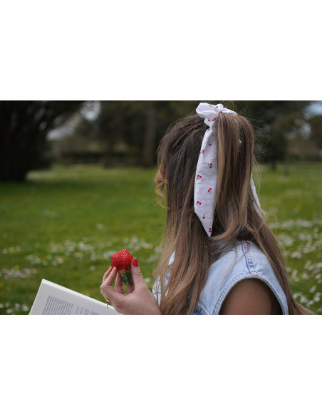 Chouchou Ruban Cerise Rouge et Blanc