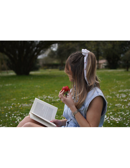Chouchou Ruban Cerise Rouge et Blanc