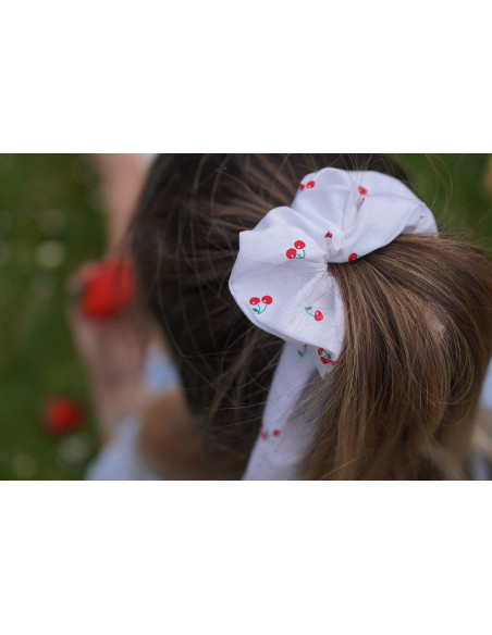 Chouchou Ruban Cerise Rouge et Blanc