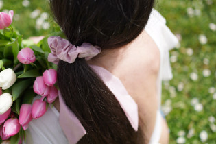scrunchie Ribbon Lizy Pale Pink 2