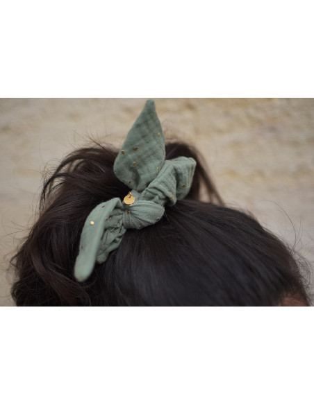 scrunchie bow Ivy Sage Green with gold polka dots