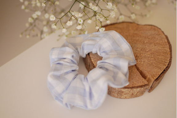 Pale Blue Vichy Jean scrunchie