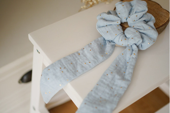 scrunchie Ruban Lina Bleu Glacier et gold