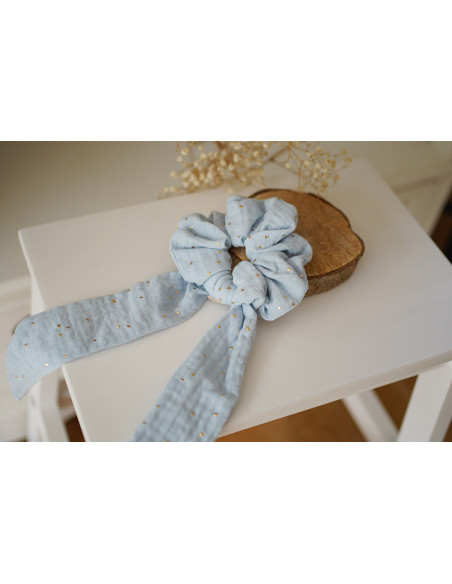 scrunchie Ruban Lina Bleu Glacier et gold