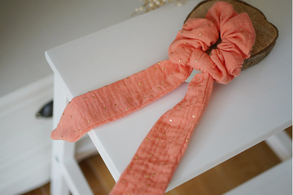 scrunchie Ruban Lina Corail et gold
